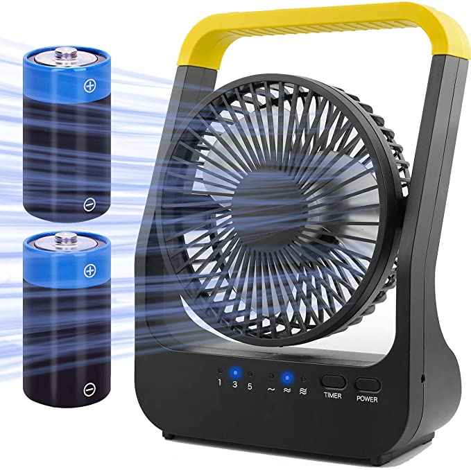 Gazeled Battery Operated Fan, Camping Fan Battery Powered, Super Long  Lasting, Portable D-Cell Battery Powered Desk Fan with Timer,3 Speeds,  Quiet