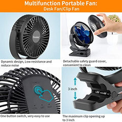 Clip on Fan Battery Operated, 8 Inch 10000mAh Rechargeable Fan for Baby, 4 Speeds & 10W Fast Charging, Portable Cooling USB Fan for Baby Stroller Golf Cart Car Gym Treadmill,2 in 1 Desk&Clip Fan-F34